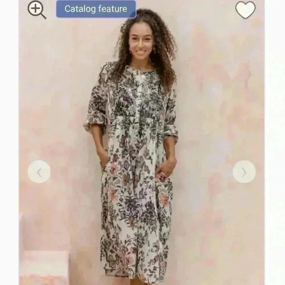 Brown and Tan Casual Sundress with Bishop Sleeves